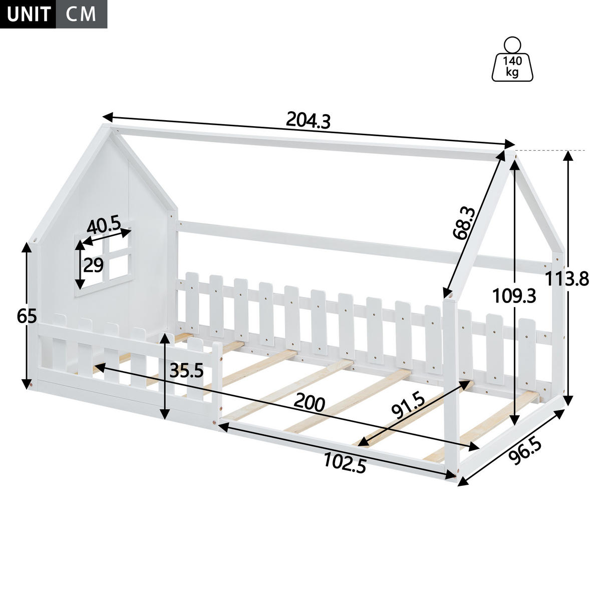 HAUSBETT 90/200 cm Weiß aus Kiefer mit minimalistischer Form - Weiß, Holz (90/200cm) - OKWISH