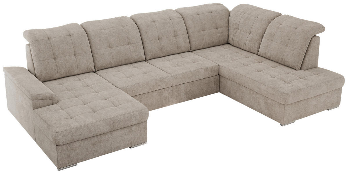 WOHNLANDSCHAFT MADRITO U - Beige Struktur - Rechts - Beige/Silberfarben, Textil/Metall (323/89/204cm) - MKS