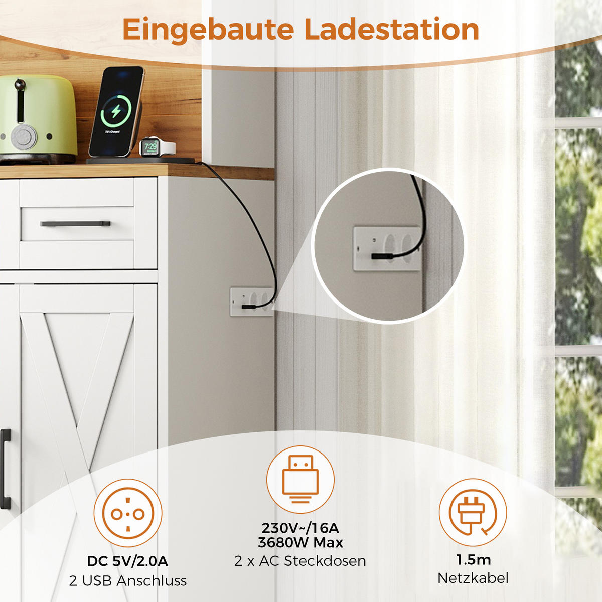 BUFFET DE-38734 105/40/180 cm LED-Beleuchtung und Weinregal Weiß - Weiß, Holzwerkstoff (105/180/40cm) - ComfortXL