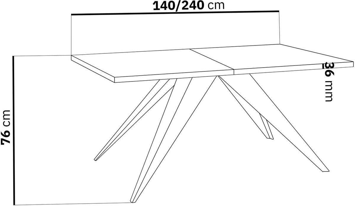ESSTISCH Vance rechteckig ausziehbar, Craft Eiche 140-240/80/76 cm - Eiche Wotan/Schwarz, Holzwerkstoff/Metall (140/80/76cm) - WFL GROUP
