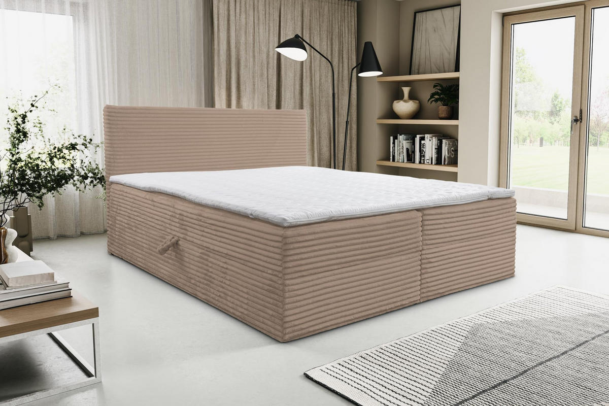 BOXBETT TILLY mit zwei Bettkästen H2/H3 Matratze und Topper 160 x 200 cm - Braun, Holzwerkstoff (160/200cm) - VENASI MÖBEL