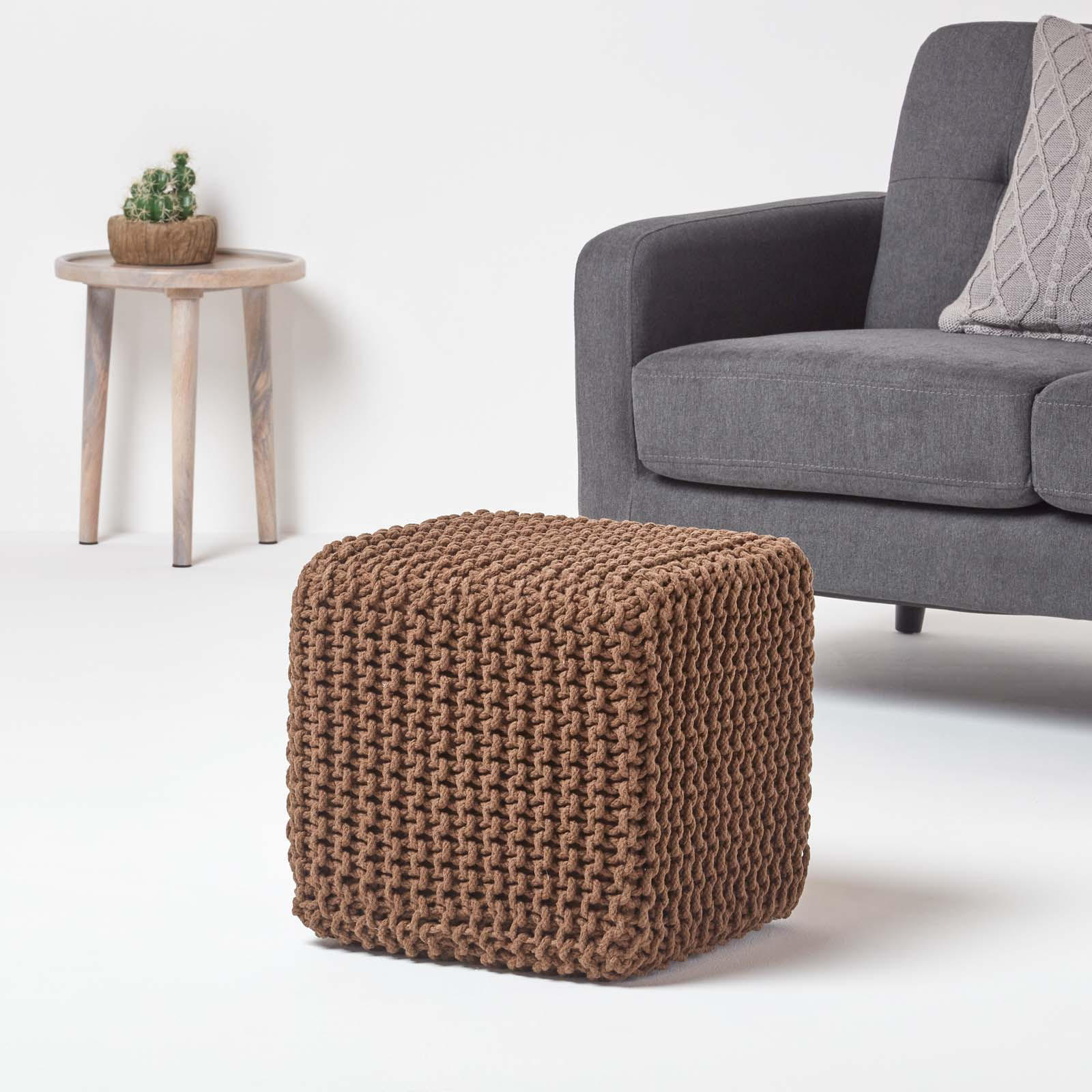 STRICK-POUF braun, Sitzwürfel 35/35/35 cm - Braun, Textil (35/35/35cm) - Homescapes