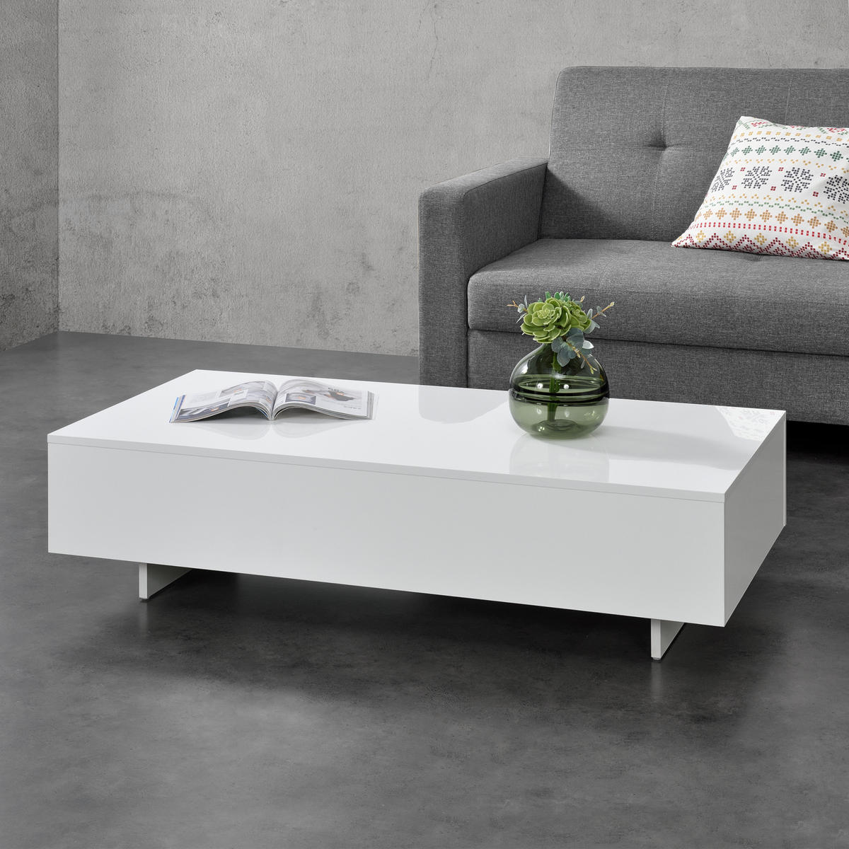 COUCHTISCH Lärketorp 115/55/31 - Weiß Hochglanz, Holzwerkstoff (55/115/31cm) - [en.casa]