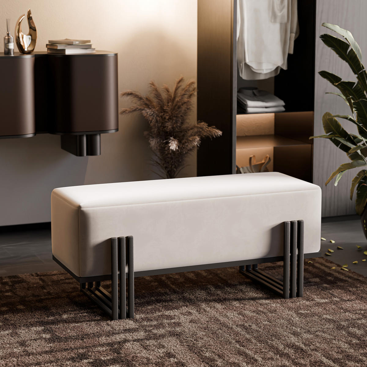 POLSTERBANK TEO 100 cm Schwarz / Creme ,Metallgestell - Creme, Metall (100/47/35cm) - Idohome