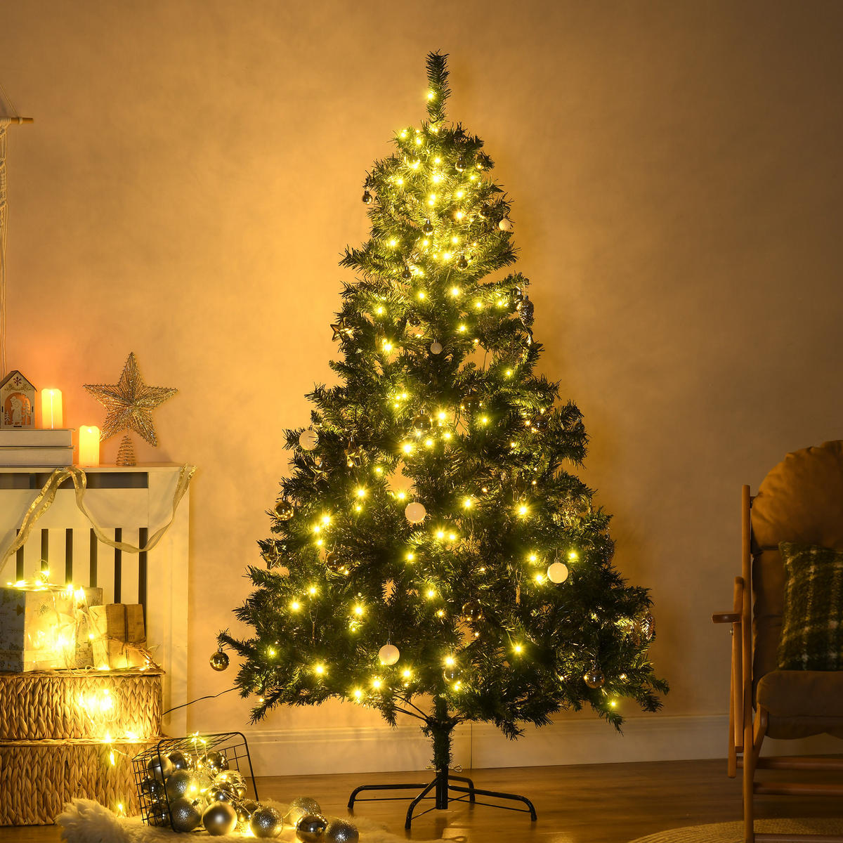 WEIHNACHTSBÄUME 112/112/180 cm gruen aus Metall mit 200 LEDs - Grün, Metall (180cm) - OKWISH