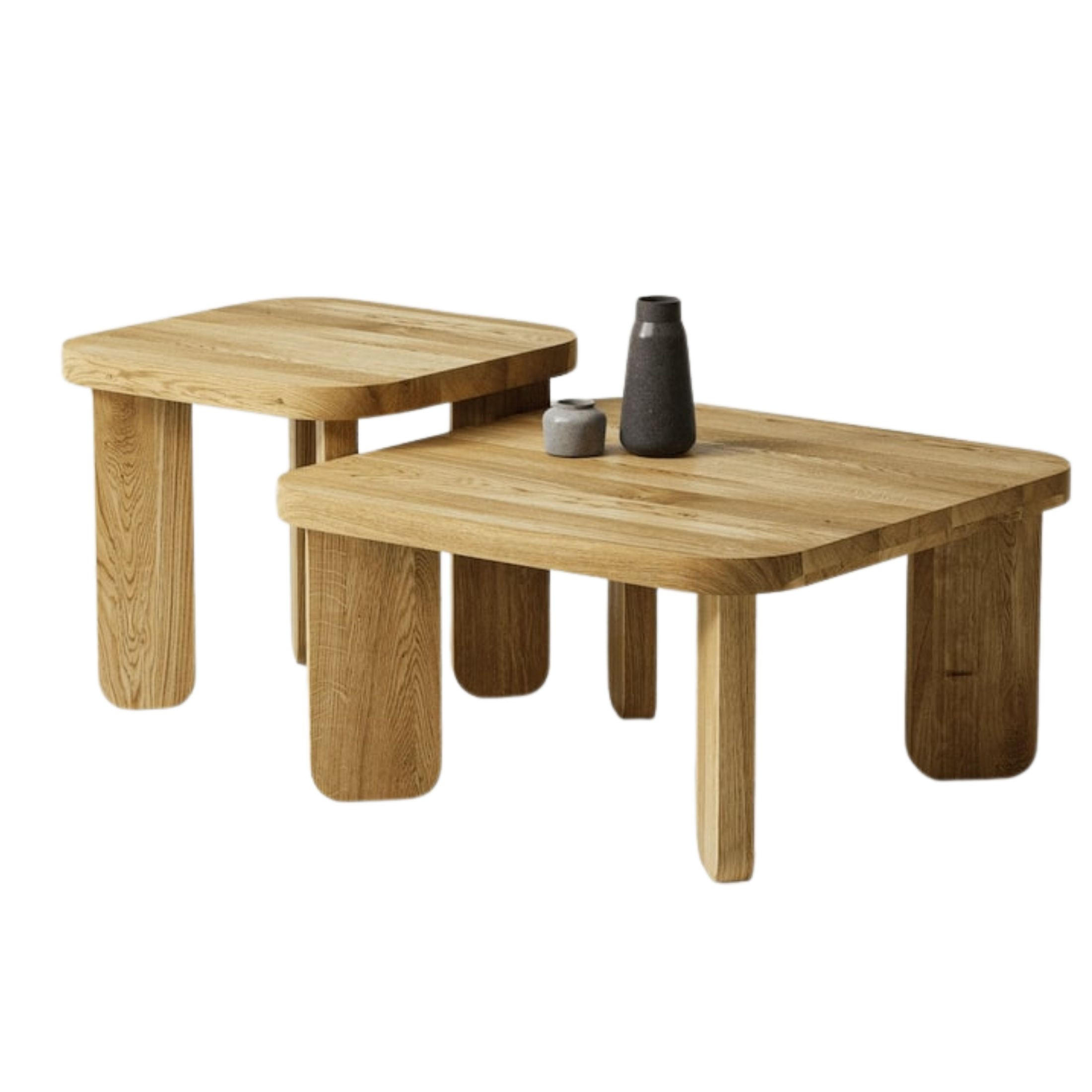 COUCHTISCH SET Eichenholz vollmassiv quadratisch Naturbelassenen 70/70/37 - Naturfarben, Holz (70/70/37cm)