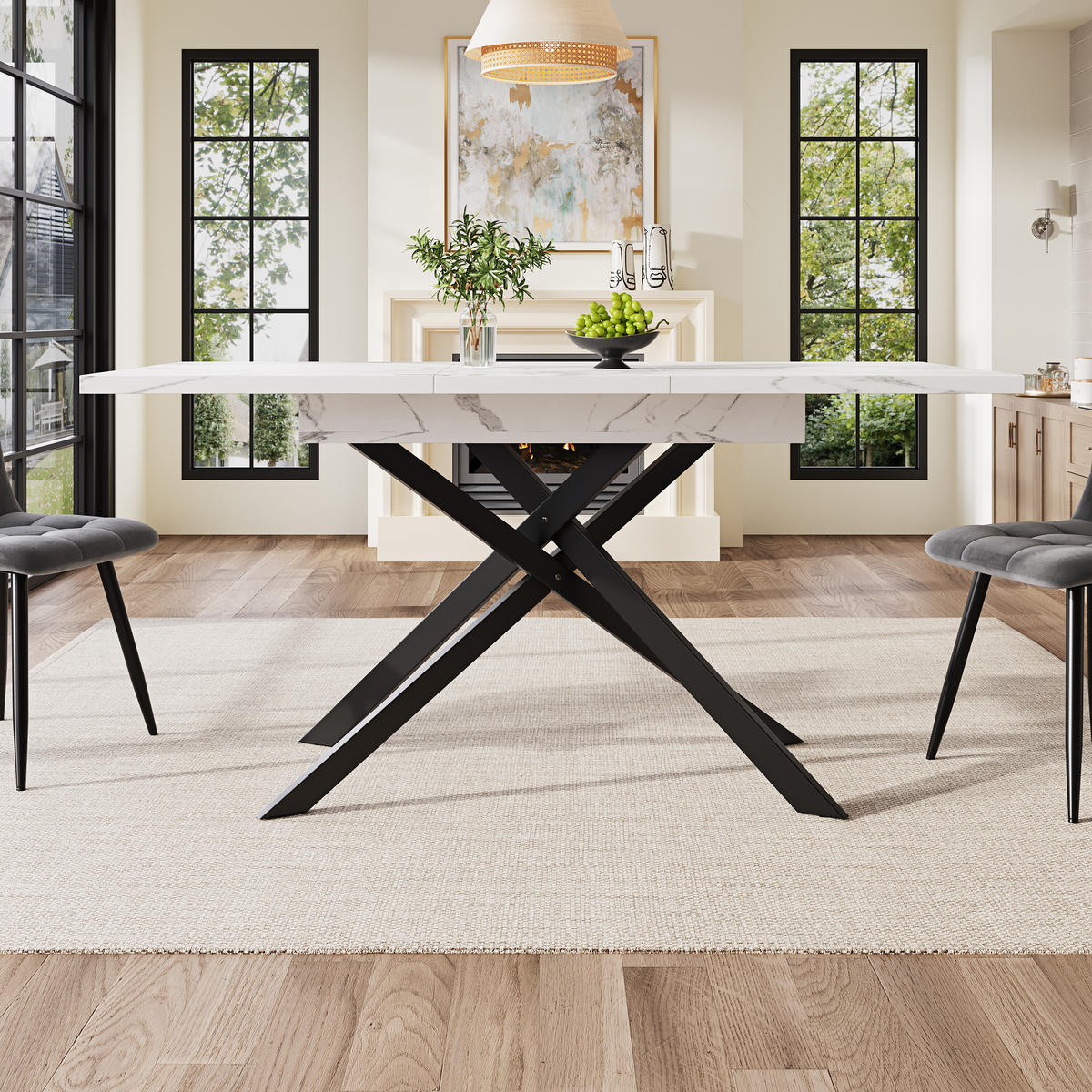 ESSTISCH Ausziehbar Weiß 160/80/76.50 cm - Weiß, Holzwerkstoff/Metall (160/80/76.5cm) - Urban Meuble