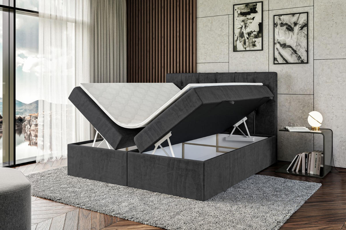 BOXBETT mit Matratze H4 und Lattenrost - MIRAGE - 160x200 - H4 - Schwarz - Schwarz, Holzwerkstoff (160/200cm) - ALTDECOR