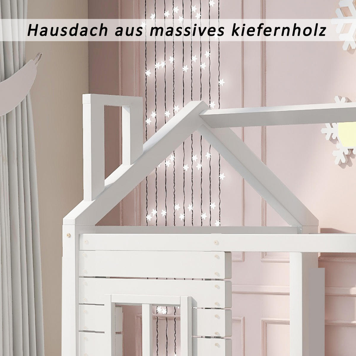 KINDERBETT Hausbett Liegefläche 90/200 cm aus massivem Kiefernholz in Weiß - Weiß, Holzwerkstoff (90/200cm) - BEAOK