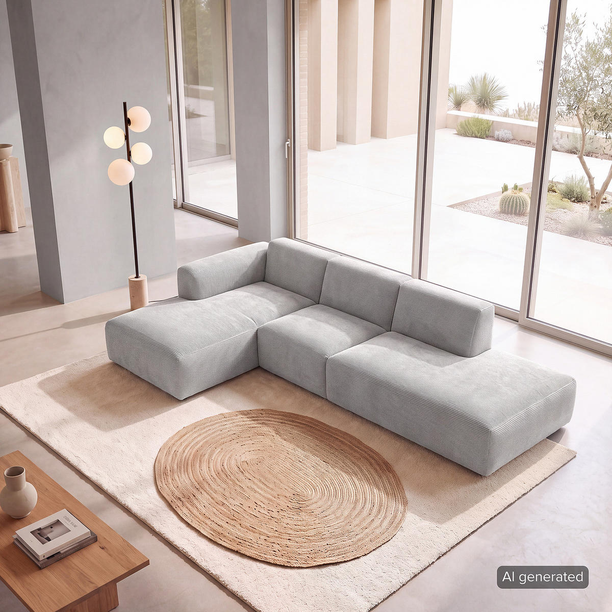 ECKSOFA mit Chaiselongue - Schwarz/Grau, Kunststoff/Textil (290/173cm) - home24