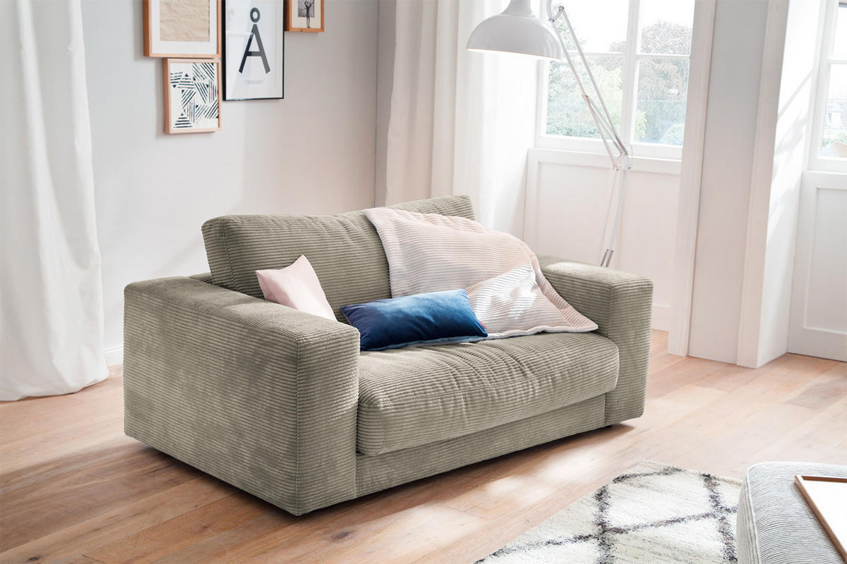 LOVESEAT MADELINE Granit Cord - Greige/Schwarz, Kunststoff/Textil (170/86/127cm) - KAWOLA