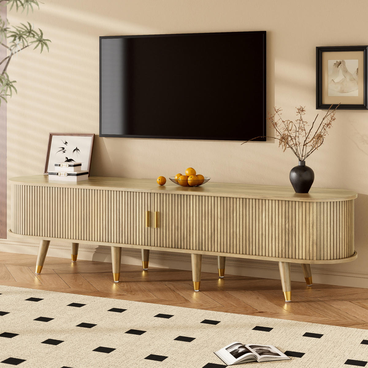 TV-SCHRANK mit Schiebetür 175 x 38 x 45 cm MDF Eiche - Hellbraun, Holzwerkstoff (38/45/175cm) - Beauniv
