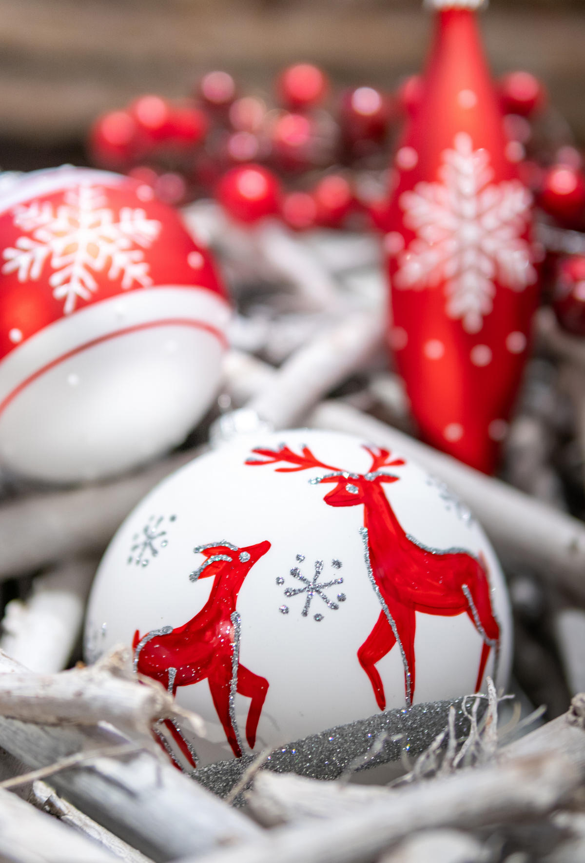 CHRISTBAUMKUGELN Rentiere Weiß 10cm (Glas / 4 Stk.) - Weiß, Glas (10/10/10cm) - Krebs Glas Lauscha