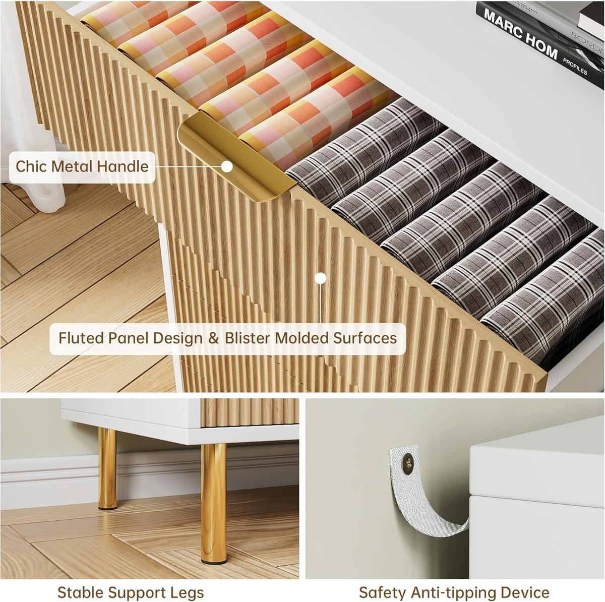 KOMMODE 5 Schubladen Stauraum khaki - Naturfarben, Holz (34/109.8/60cm) - Fortuna Lai