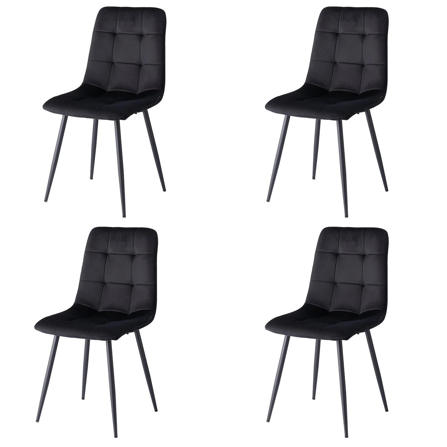 ESSZIMMERSTUHL Samtsitz Design Metallgestell Schwarz 4-teilig - Schwarz, Textil (43/89.5/44cm)