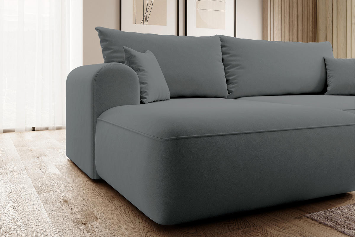 ECKSOFA Ovo Dunkelgrau Velours - Dunkelgrau/Schwarz, Kunststoff/Textil (260/165cm) - Selsey
