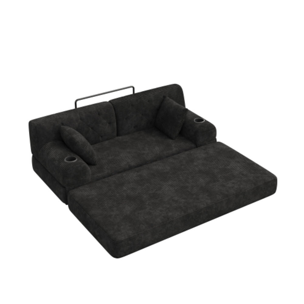 SCHLAFSOFA mit Metallrahmen schwarz 168×80×81 cm aus Cordstoff - Schwarz, Textil (80/81/168cm) - Luhomfu