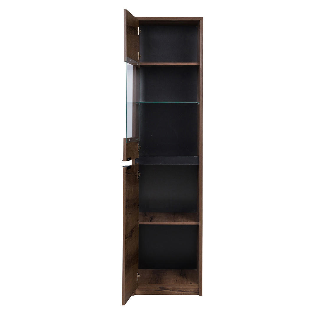 Thumbnail - Ravio Hochvitrine, Braun, Schwarz Hochglanz, Metall, Rechteckig,Rechteckig, 50x200x40 cm, Wohnzimmer, Wohnwände, Vitrine...