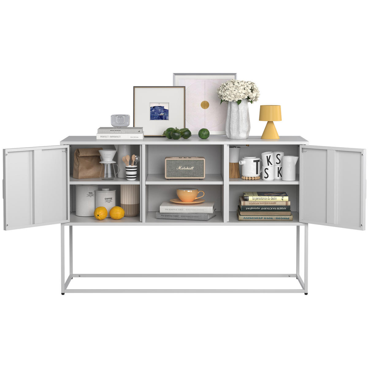 SIDEBOARD 120/40/75 cm, 6 Fächer, weißes Metall mit Pulverbeschichtung, Weiß - Weiß, Metall (120/75/40cm) - Redom