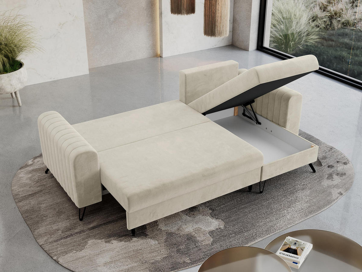 ECKSOFA Axel Velvet Beige - Beige/Schwarz, Textil/Metall (242/140cm) - MKS