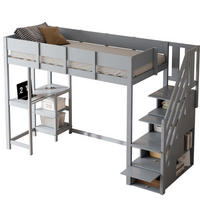 HOCHBETT 90/200 cm grau mit Stauraum und Ablage aus massivem Kiefernholz mit Matratze - Grau, Holzwerkstoff (90/200cm) - OKWISH