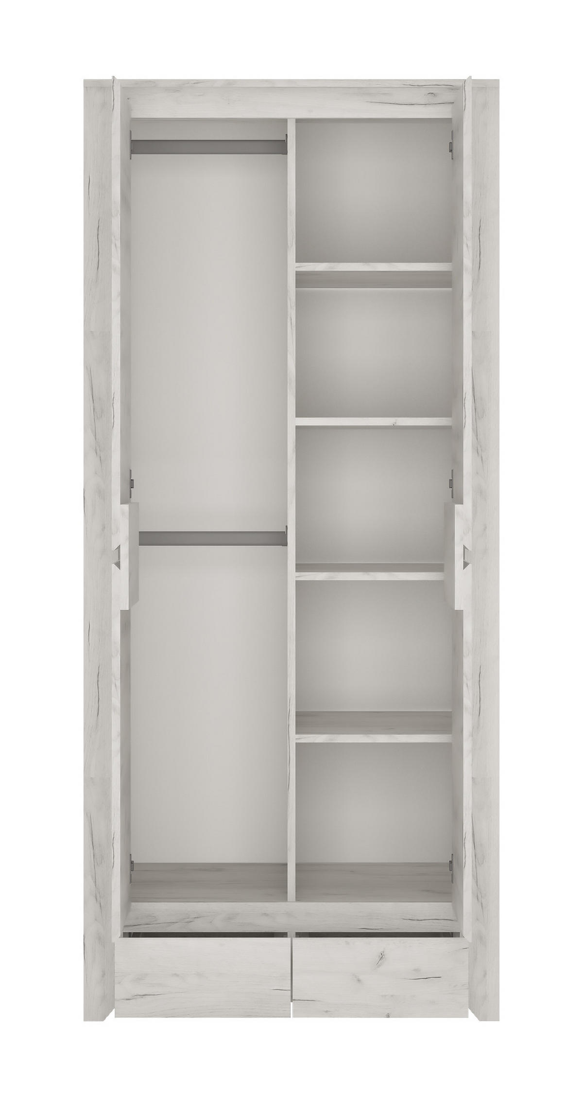 KLEIDERSCHRANK Emmi in Weißeiche – Kleiderschrank 2türig 84 x 190,5 x 58,2 cm - Weiß, Holzwerkstoff (84/58/190cm)