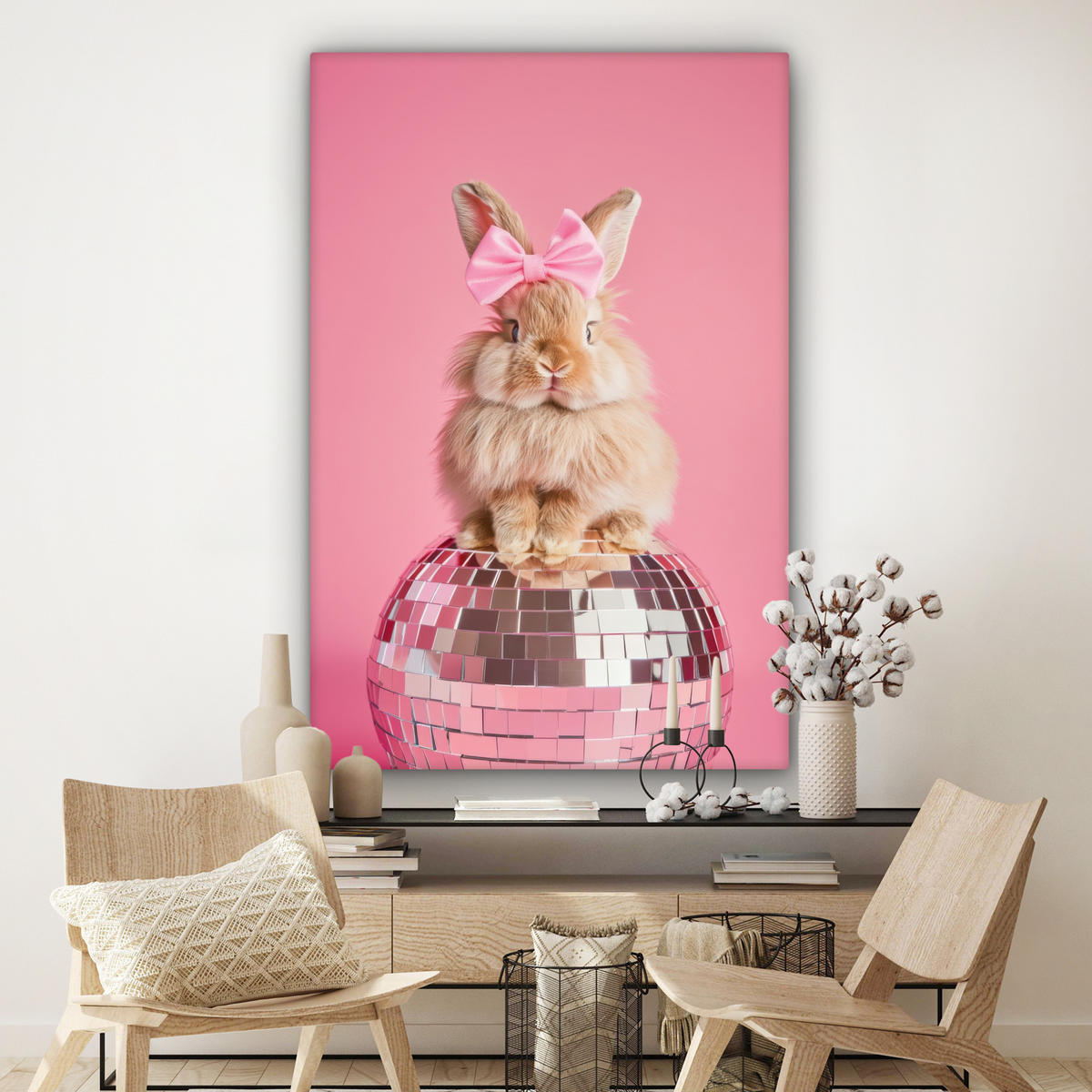 OBRAZ NA PLÁTNĚ Luk - Discoball - Králík 90x140 cm - růžová, textil (90/140cm) - MuchoWow