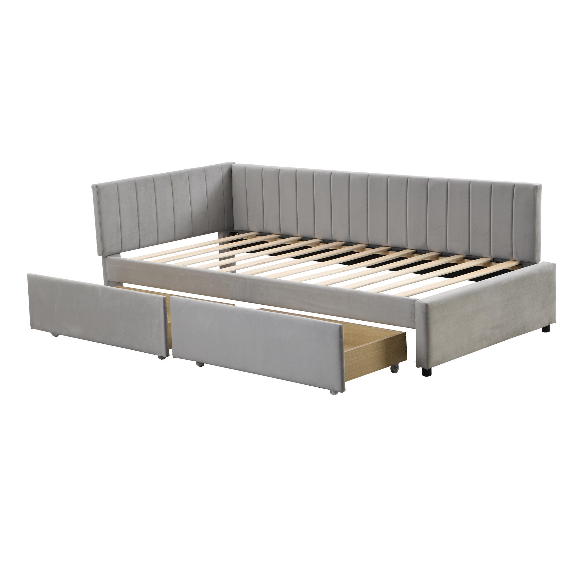 POLSTERBETT aus Stoff 90x200 cm Grau mit 2 Schubladen, Lattenrost und austauschbarer Rückenlehne - Grau, Leder (90/200cm) - Modfu