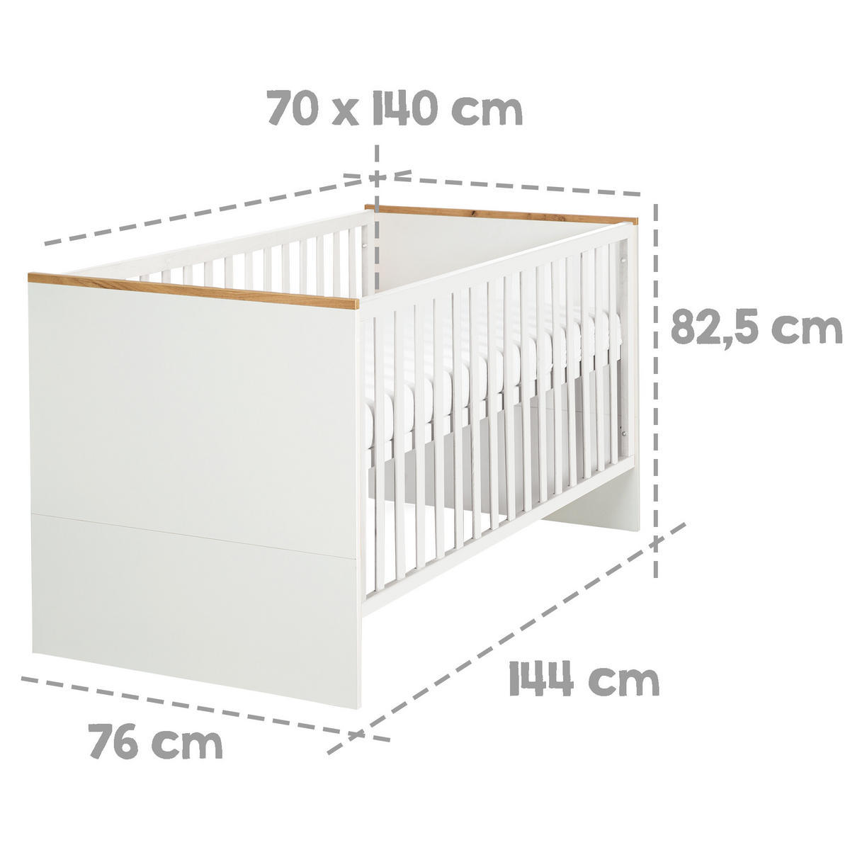 BABYBETT Finn 70 x 140 cm - Weiß, Holzwerkstoff (70/140cm) - Roba