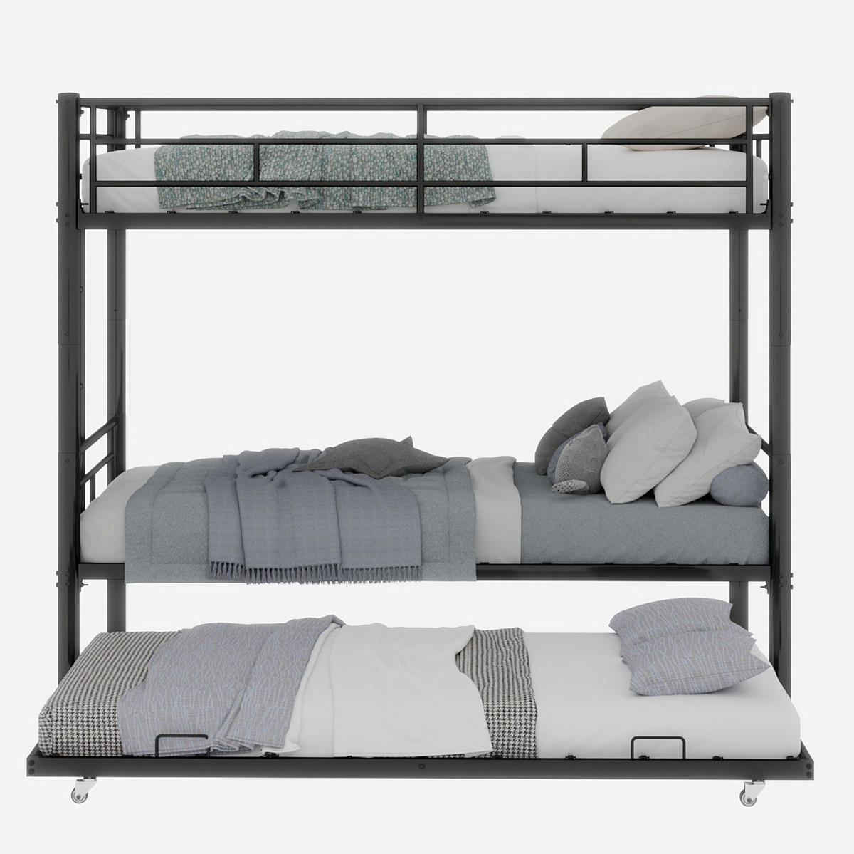 ETAGENBETT 90/180 cm schwarz aus Eisen teilbar mit Leiter - Schwarz, Metall (90/200cm) - OKWISH