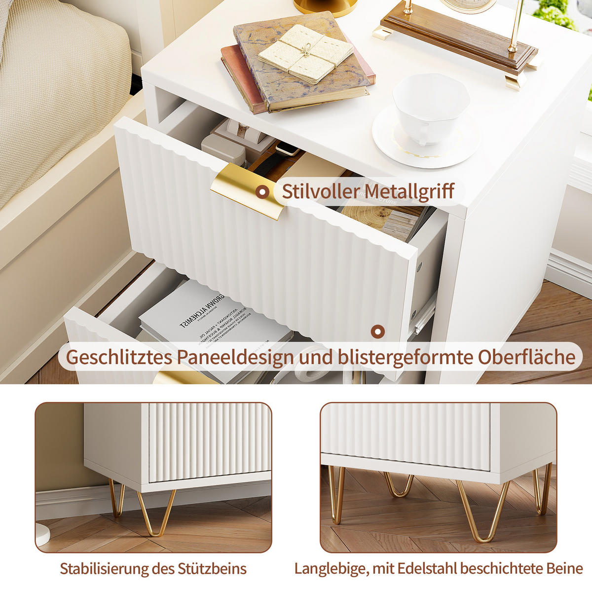 NACHTTISCH 2er-Set Weiß Mit 2 Schubladen 40x40x55 Cm Für Schlafzimmer - Weiß, Holz (40/55/40cm)