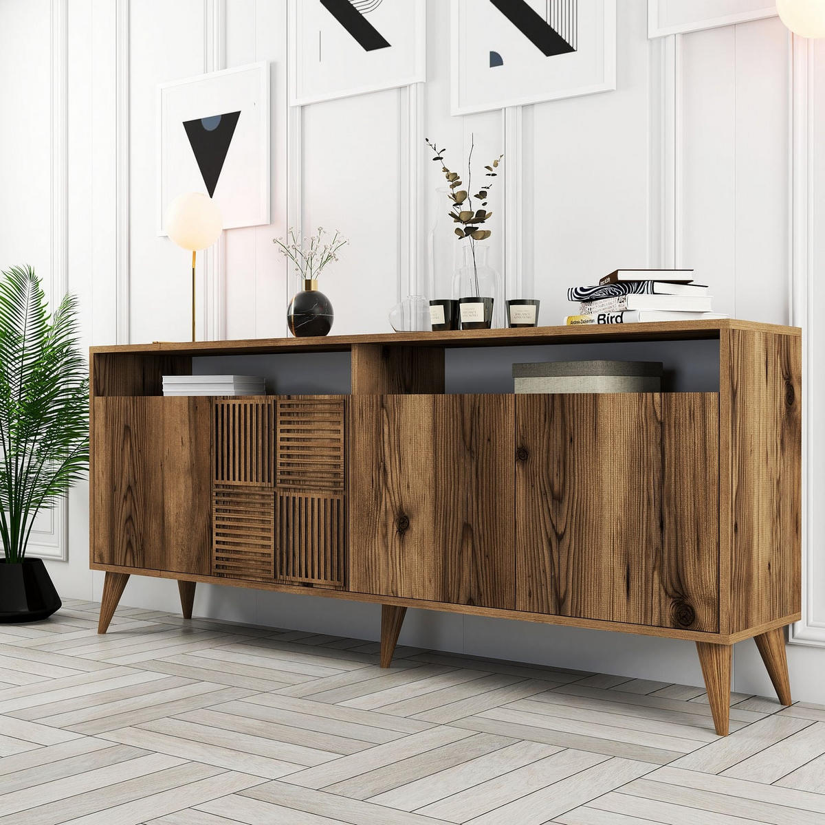SIDEBOARD 4 Türen L180 cm - Milan - Wildeiche, Holzwerkstoff (35/78.6/180cm) - Calicosy