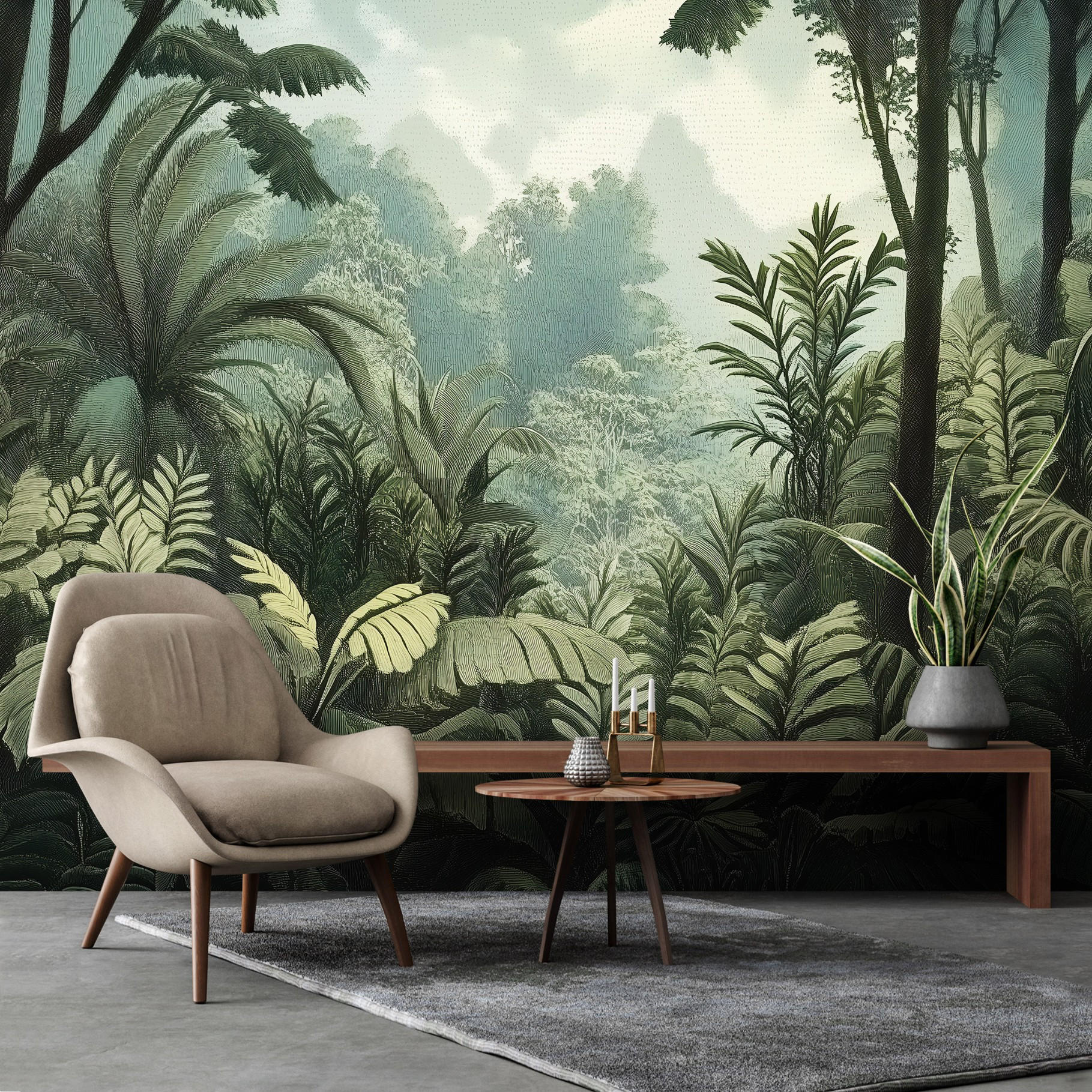 FOTOTAPETE Dschungel Wald Grün Tapete Wohnzimmer Schlafzimmer 350x250 - Grün, Papier (350/250cm) - Wallarena