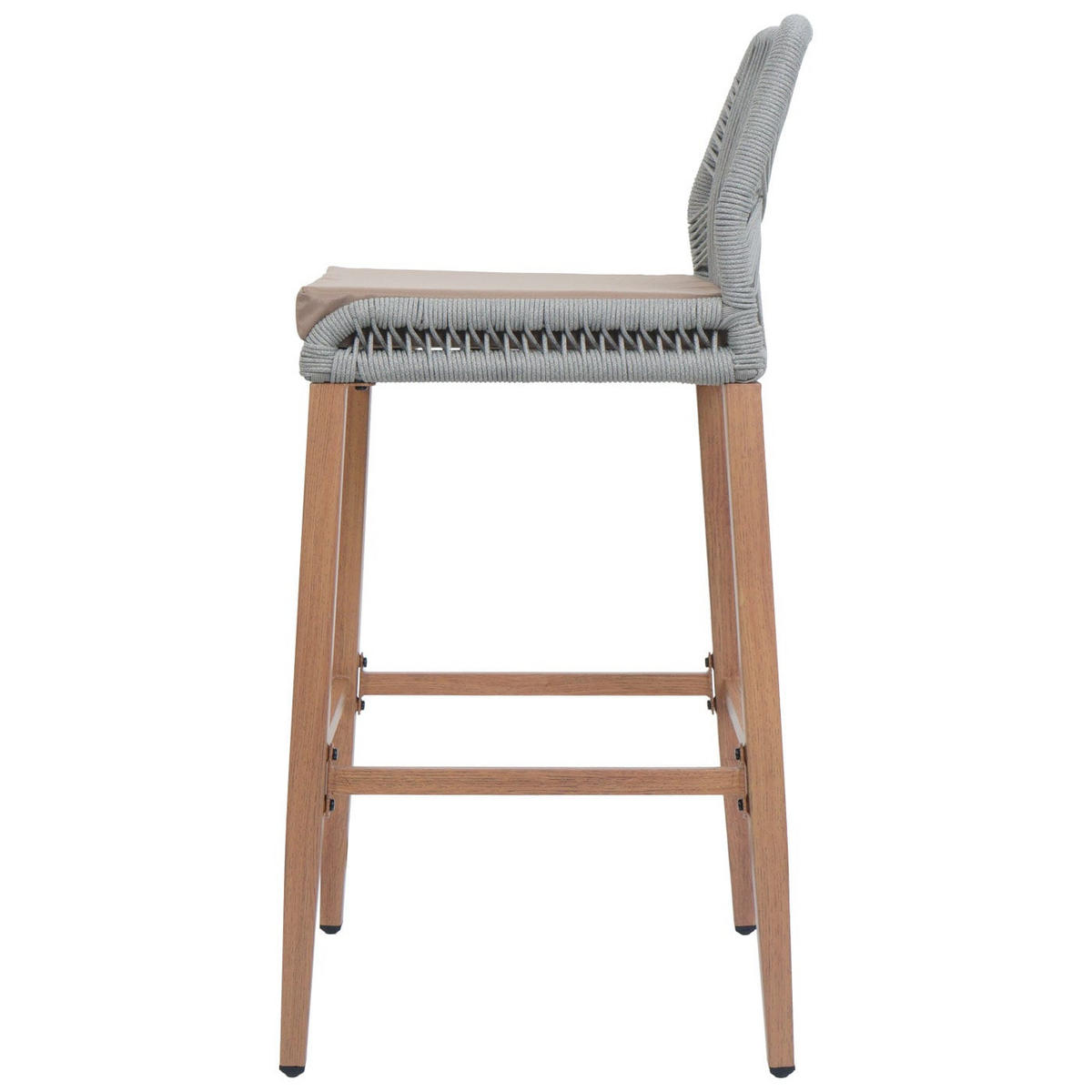 GARTENSTUHL 2er-Set HxBxT 101x45x50cm Sitzhöhe 76cm Hellgrau Kissen Taupe Seilgeflecht Metall Holz-Optik - Hellgrau, Metall (45/101/50cm) - PROREGAL