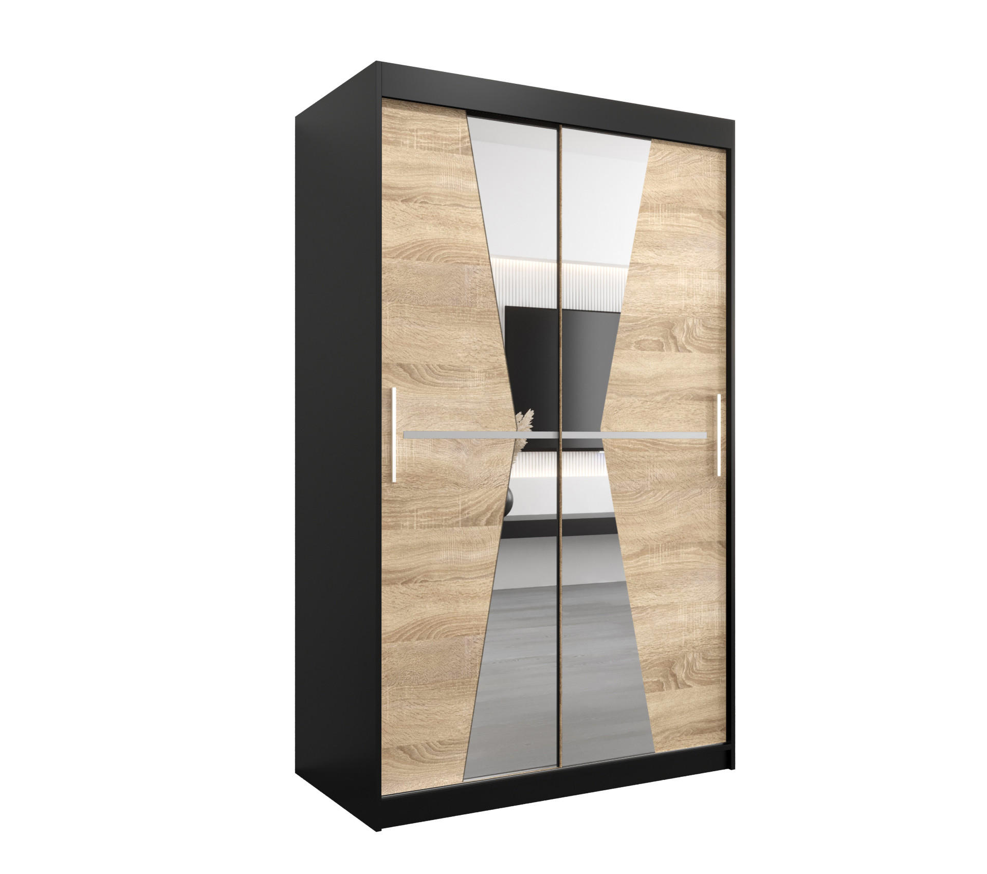 Abiks Möbel Schwebetürenschrank Schwarz, Sonoma Eiche 120x200x62 cm