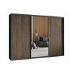 SCHWEBETÜRENSCHRANK ORRA 270/205/60 cm 3-türig mit Spiegel und Lamellen Schwarz - Eiche Wotan/Schwarz, Holzwerkstoff (270/205/60cm) - MASSENO