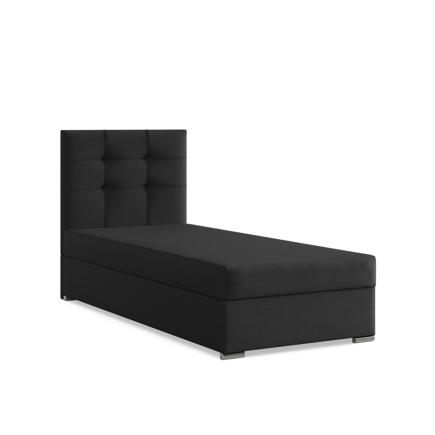 BOXBETT MIT KOPFTEIL 90x200 ELDA, Schwarz - Schwarz, Textil (90/200cm) - Mebligo