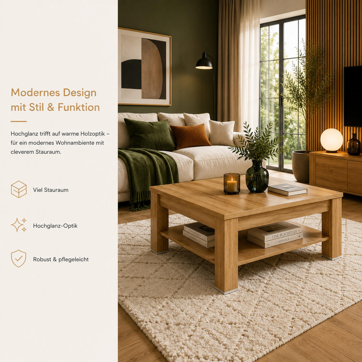 COUCHTISCH Quadratisch Ablage Eiche San Remo matt 75/48/75 cm - Eiche San Remo, Holzwerkstoff (75/75/48cm) - designimpex