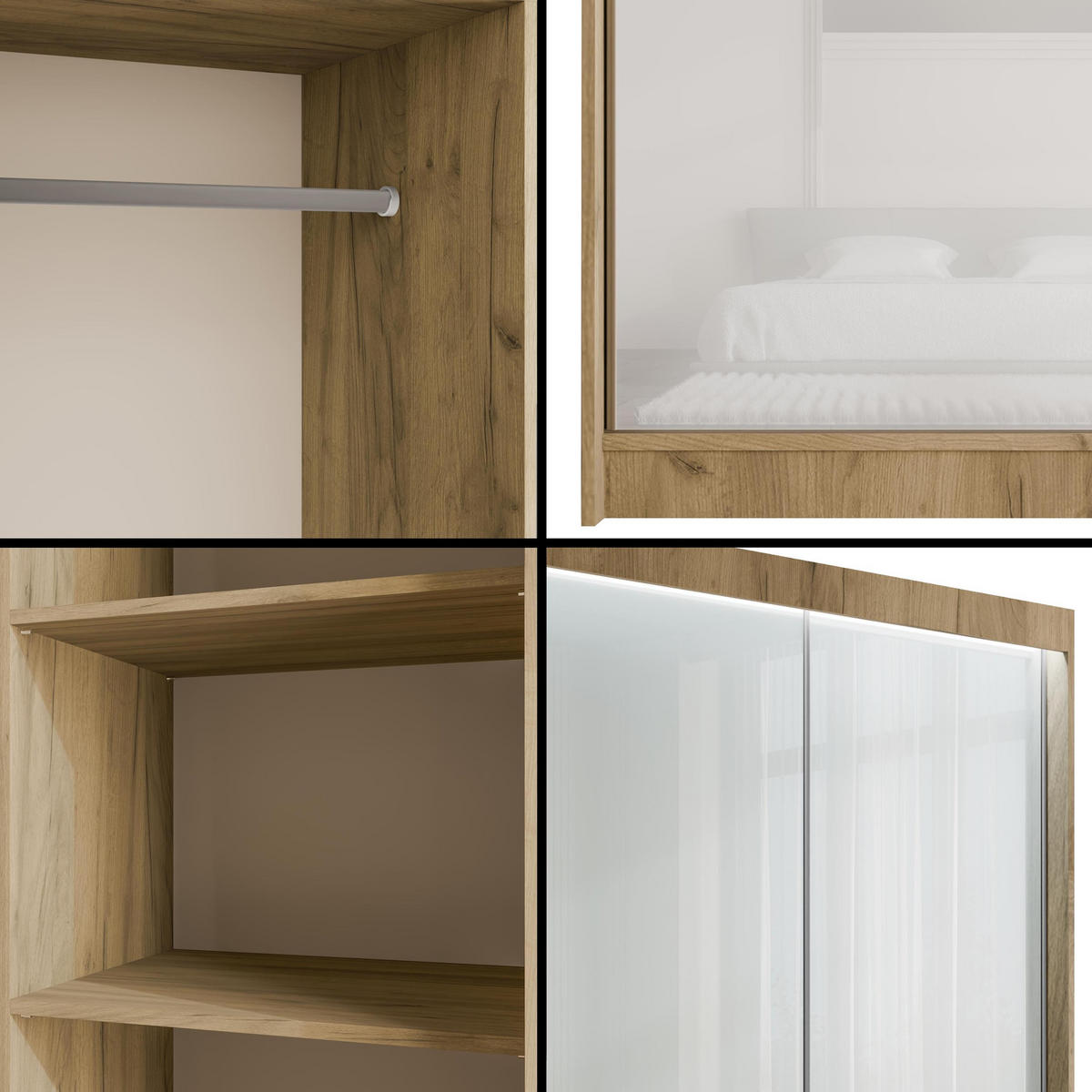 KLEIDERSCHRANK PEKA mit LED - 120 cm - Eichefarben|Weiß - Eichefarben/Weiß, Holzwerkstoff (120/215/61cm) - ALTDECOR