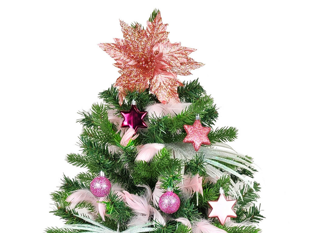 WEIHNACHTSBAUM künstlicher 60 cm mit LED-Beleuchtung, MÄRCHENSTERN, mit 27 Weihnachtsbaumschmuck, Pflanztopf mit Jutesack - Pink/Weiß, Kunststoff/Stein (40/60cm) - LAALU
