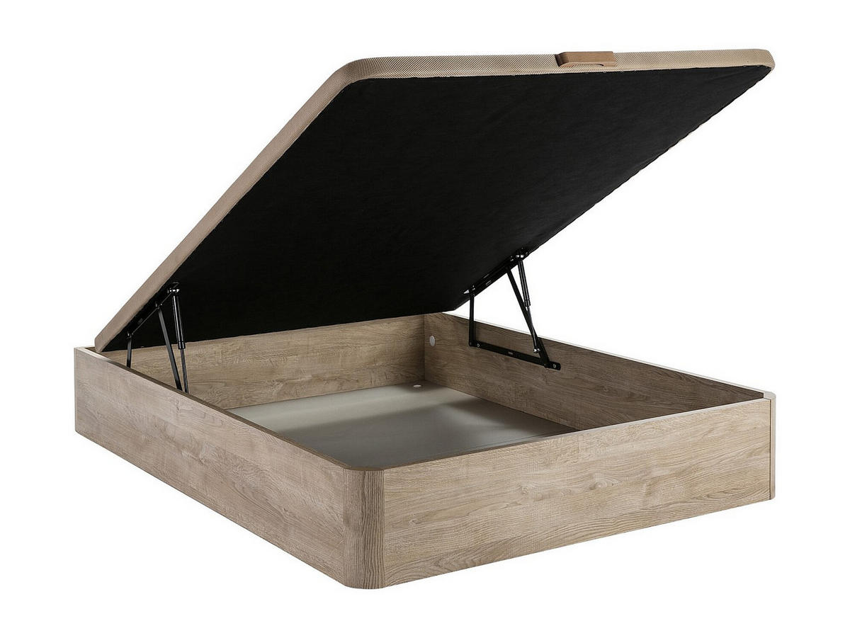 MATRATZE und Bettgestell mit Lattenrost und Bettkasten - 1 Person - Stoff, Holz, Platte - Naturfarben Hell - - Naturfarben, Holz/Holzwerkstoff (120/200cm) - Vente-Unique