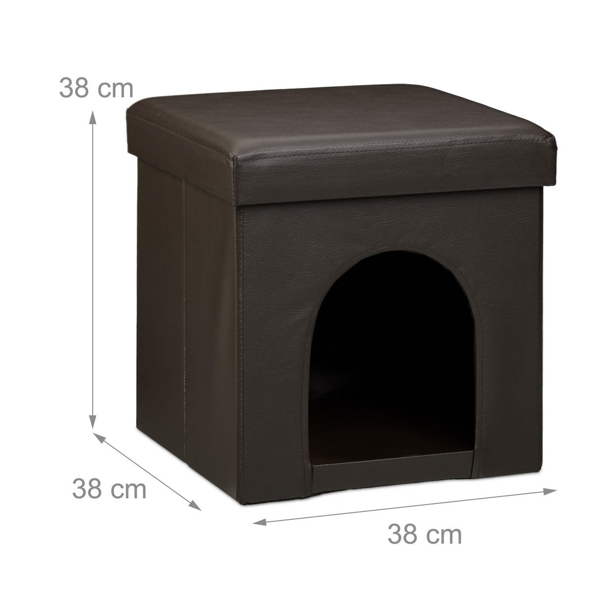 HUNDEBOX Sitzhocker - Dunkelbraun, Holzwerkstoff/Kunststoff (38/38/38cm) - Relaxdays