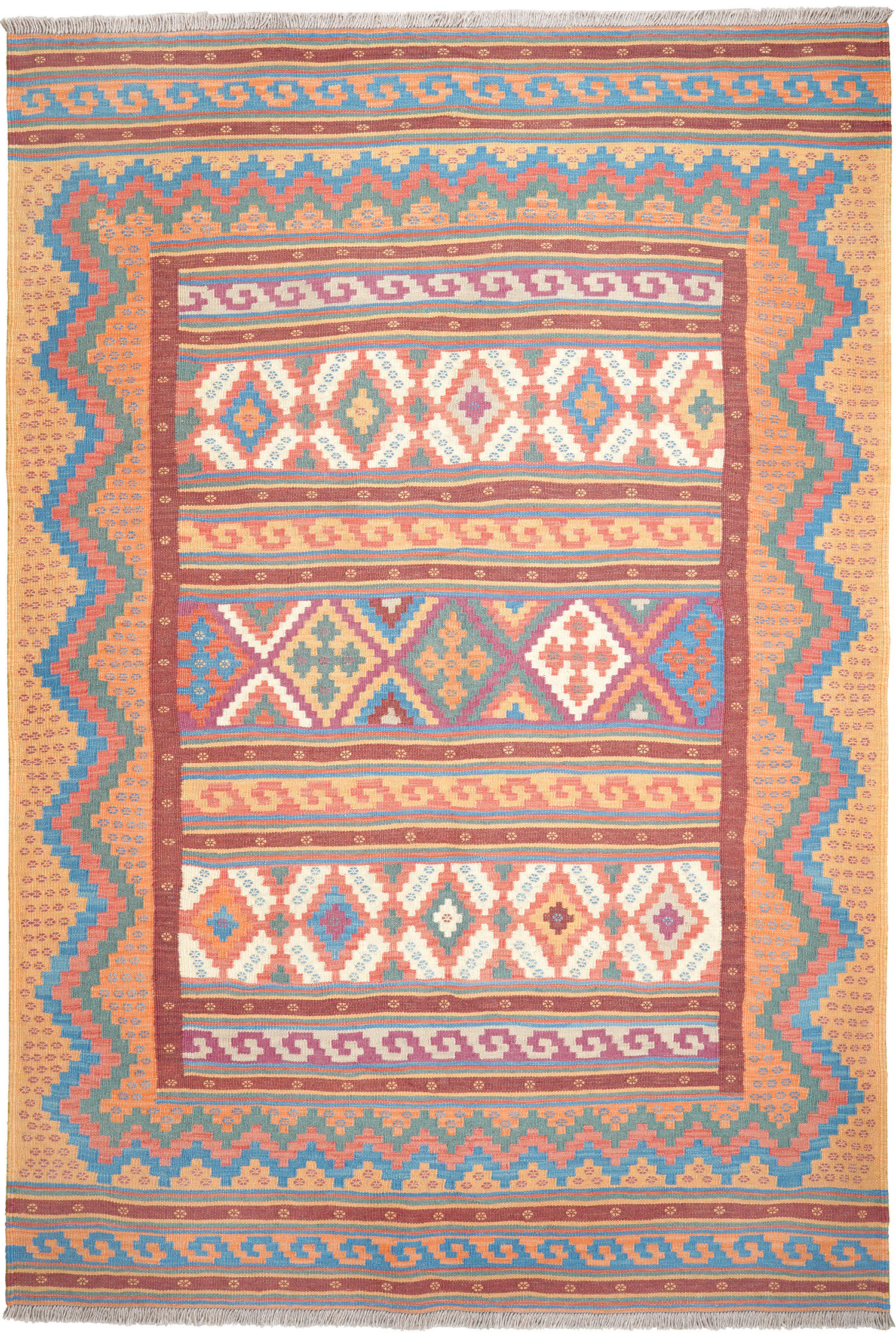 HANDWEBTEPPICH Sumak Sirdjan Kelim Bunt 234/156 cm Schurwolle - Multicolor, Textil (156/234cm) - Looma