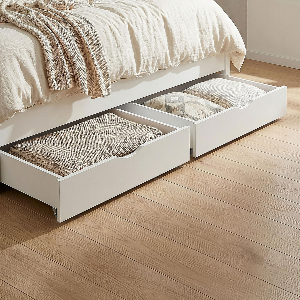 BETTSCHUBKASTEN 2 er Set Weiß 83 x 63 - Weiß, Holz - Homestyle4u