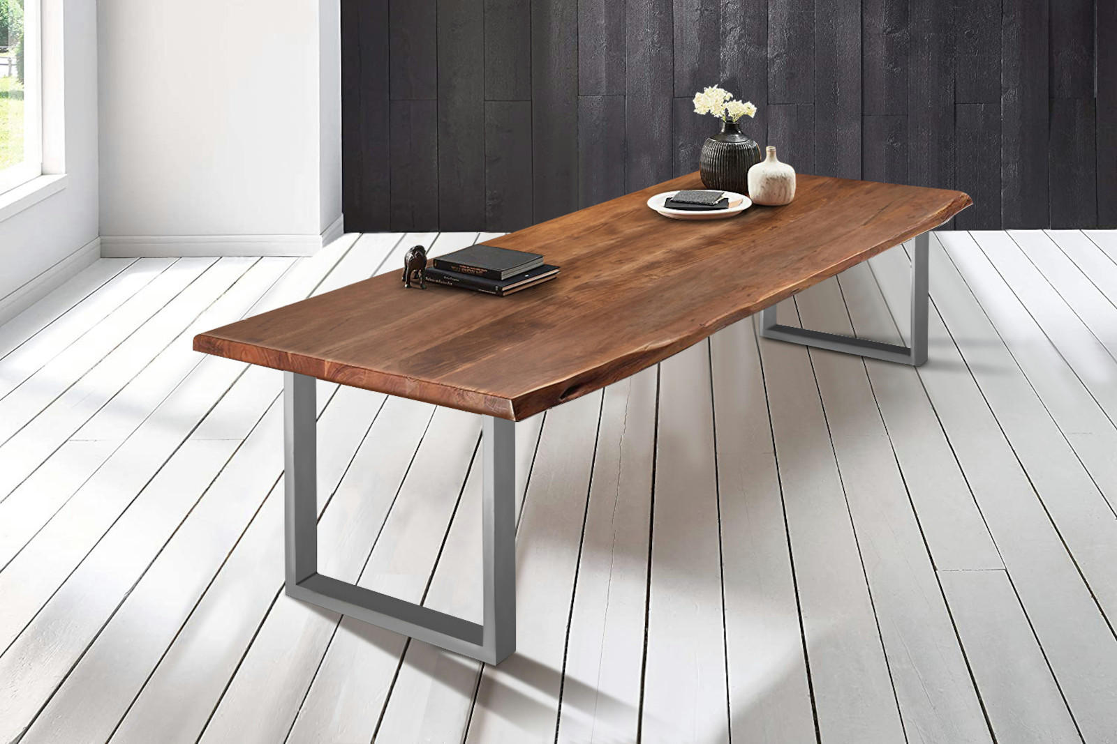 ESSTISCH VALIN - Silberfarben/Braun, Holz/Metall (110/220/79cm) - SAM