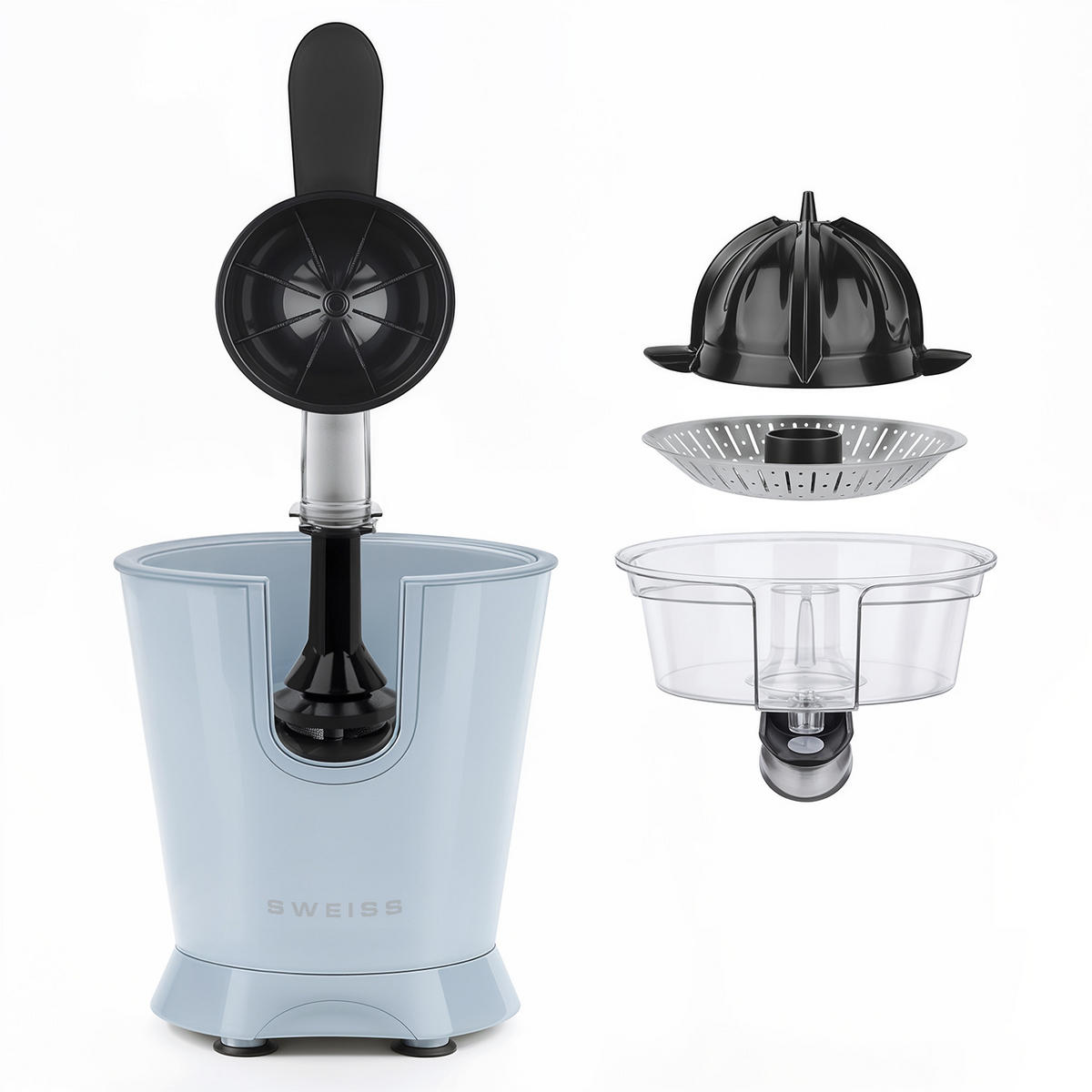 ZITRUSPRESSE ZEST6, Blau, tropffreier Ausgießer, leistungsstarker Gelenkarm, 160 W - Blau, Metall (18.5/29/25cm) - SWEISS