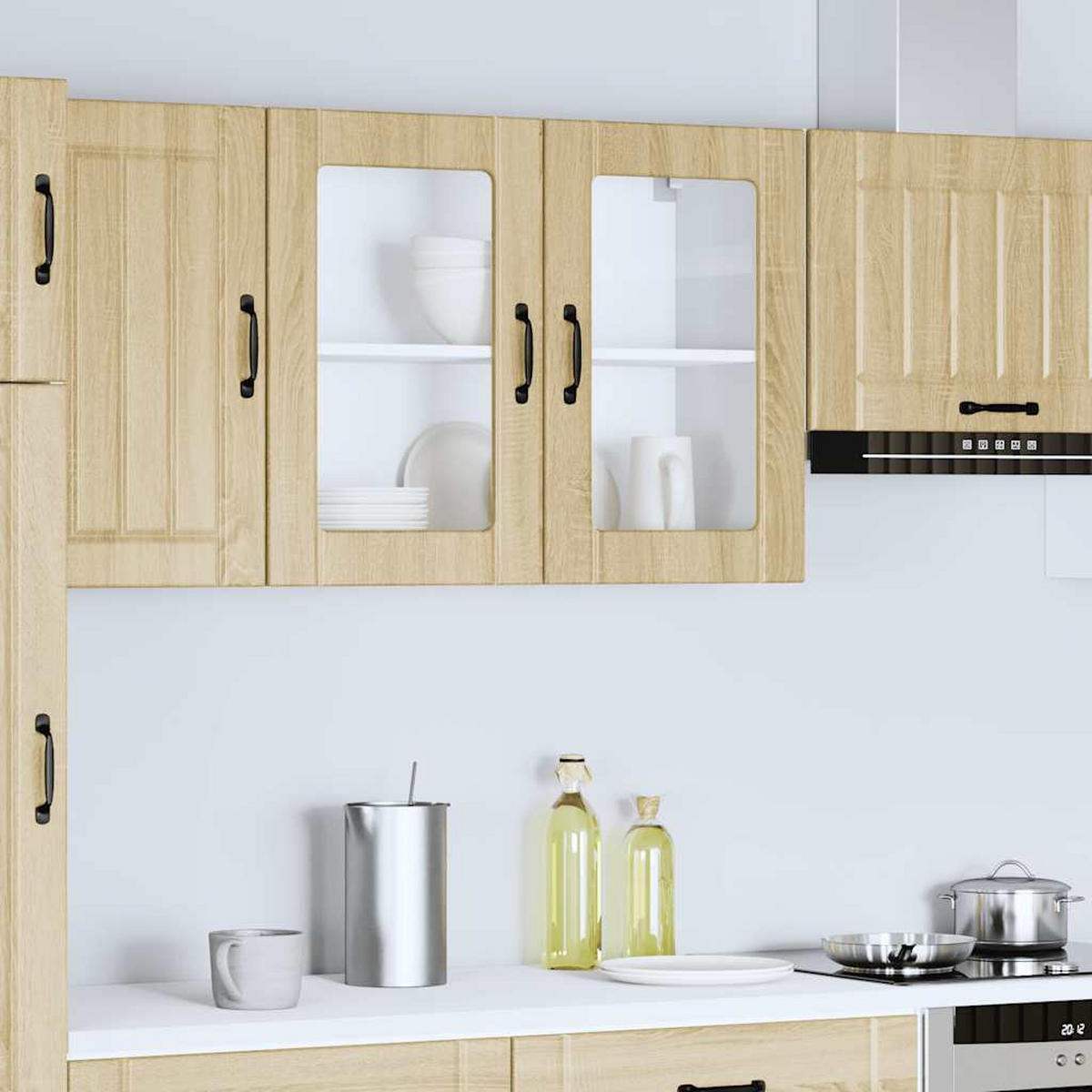 KÜCHEN-HÄNGESCHRANK Mit Glastür Sonoma-Eiche Holzwerkstoff - Braun, Holzwerkstoff (31/60/80cm) - vidaXL