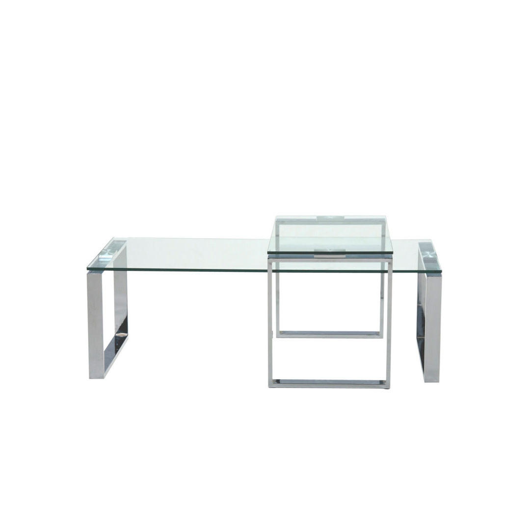 COUCHTISCH mit extra Tisch aus klaren Glas - Weiß, Holzwerkstoff (69/115/45cm) - ebuy24