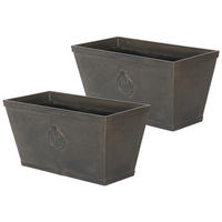 BLUMENTOPF 2er-Set dunkelbraun Rostoptik rechteckig 60/30/30 cm Poria - Braun, Naturmaterialien (30cm) - Beliani