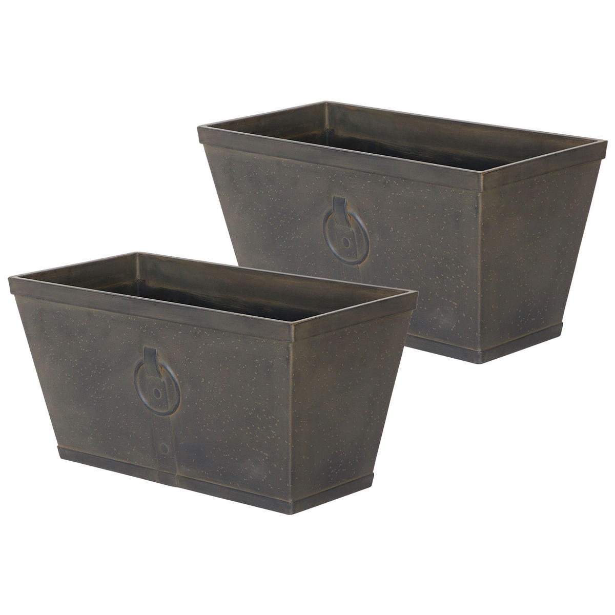 BLUMENTOPF 2er-Set dunkelbraun Rostoptik rechteckig 60/30/30 cm Poria - Braun, Naturmaterialien (30cm) - Beliani